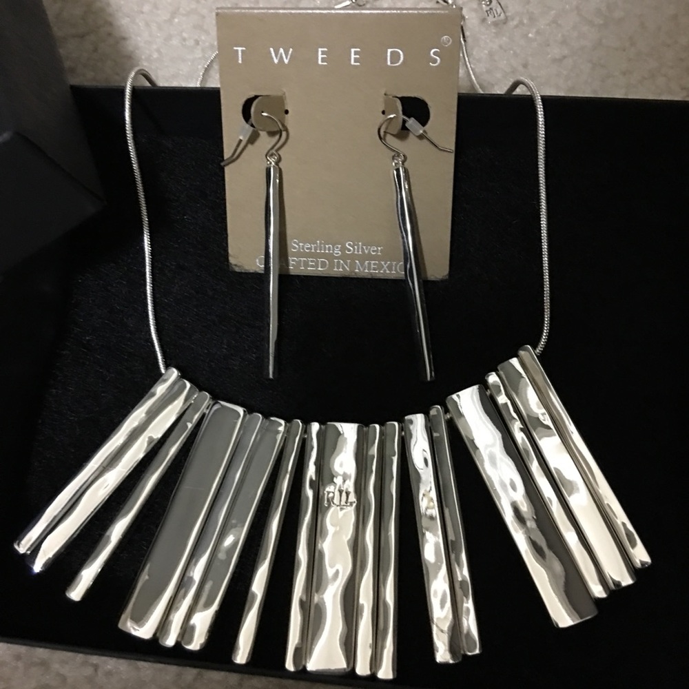 Ralph Lauren Silver Bar Necklace w/Earrings